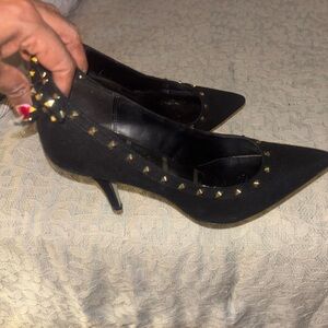 Elle Black Heels with Gold Studs
